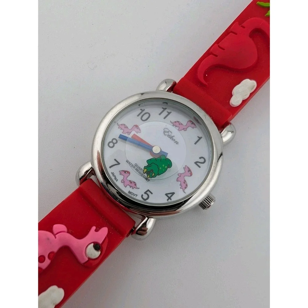 Eikon Dinosaur Kids Watch Rotating Dinosaur Red Silicone Band- New Battery